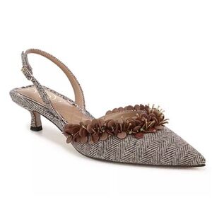 Sam Edelman Trent Pointed Toe Embellished Kitten Heel Pumps Brown Fabric 7.5M